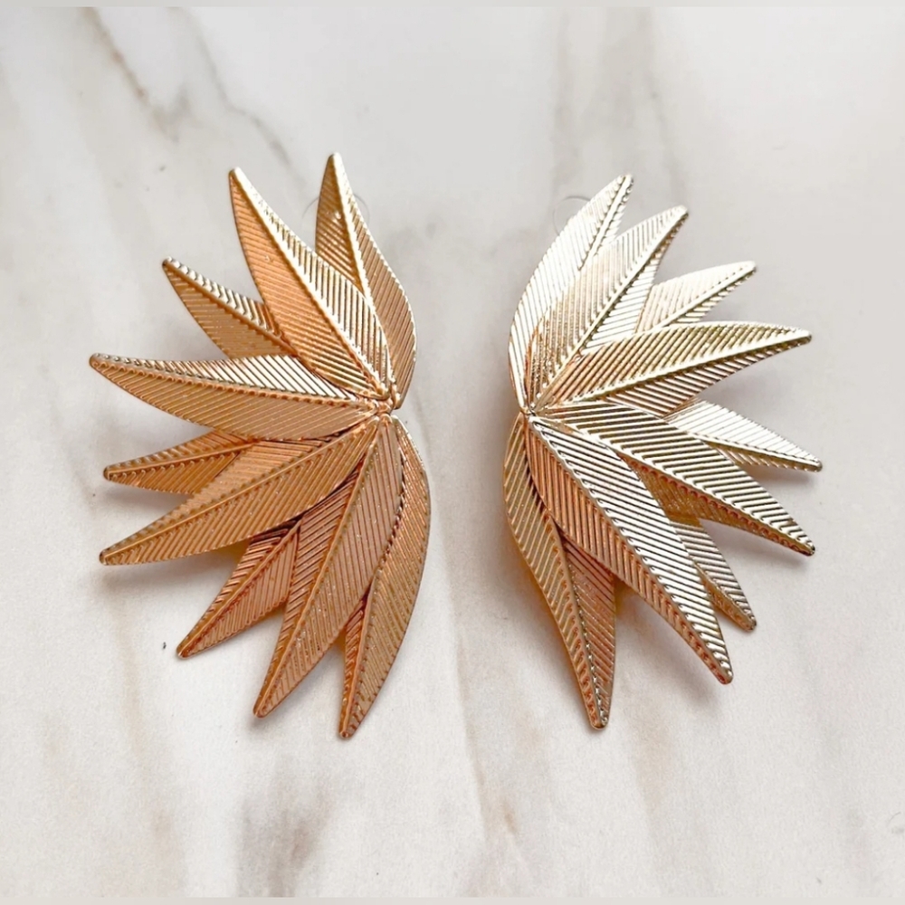 Gold Plated Leaf Model Post Back Halfear Earrings - image 2